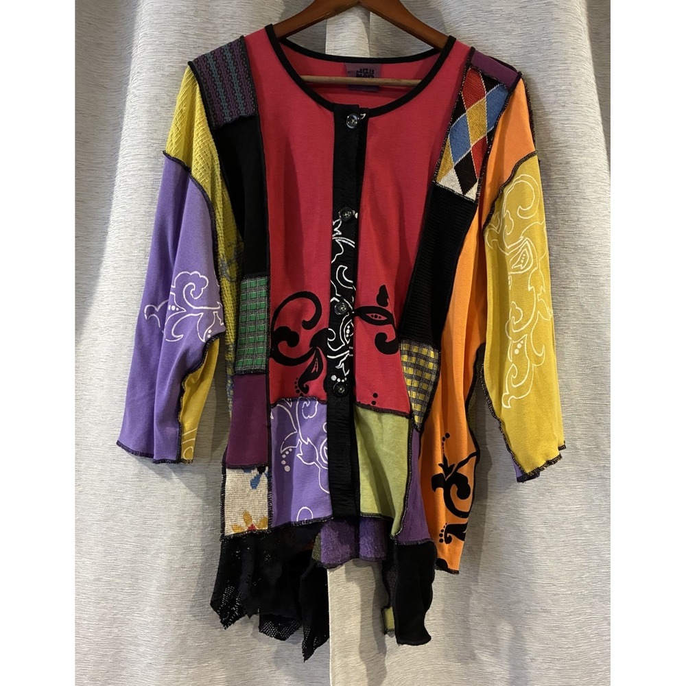 JGs Mad Lab Patchwork Button Up Top womens S/M‎ Vintage 90s Floral Color Block